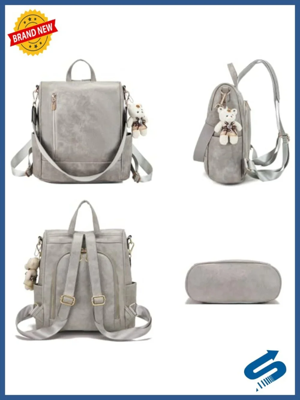 3pc Fashion Backpack Purse Set Anti-Theft Soft Pu Leather Detachable Strap